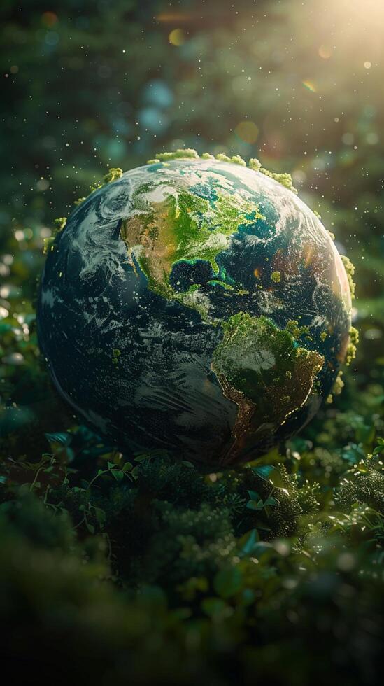 AI generated Environmental advocacy Conceptual image highlights green planet for Earth Day Vertical Mobile Wallpaper photo