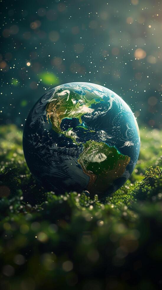 AI generated Environmental advocacy Conceptual image highlights green planet for Earth Day Vertical Mobile Wallpaper photo