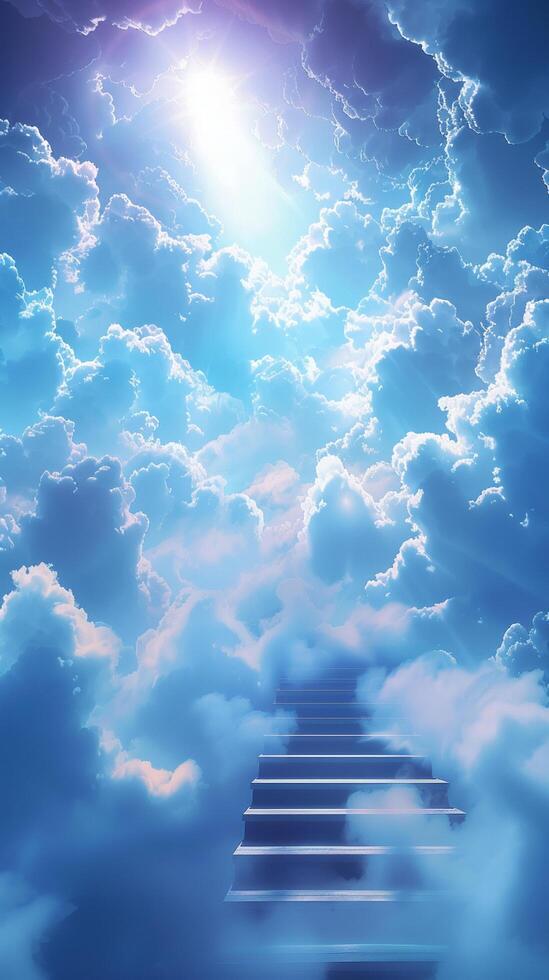 ai generado etéreo conexión nube escalera evoca espiritual trascendencia y iluminación vertical móvil fondo de pantalla foto