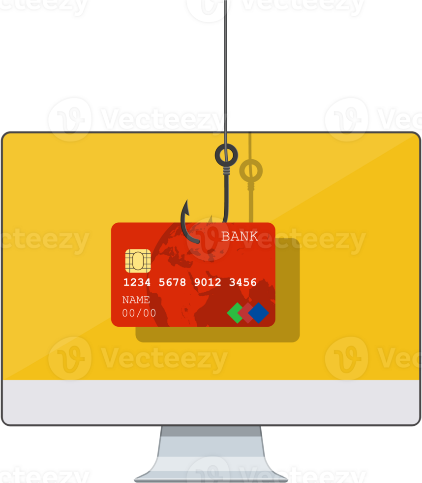 Credit or debit card on fishing hook, png