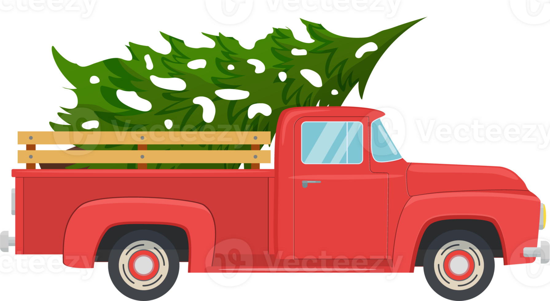 retro red pickup truck with christmas tree png