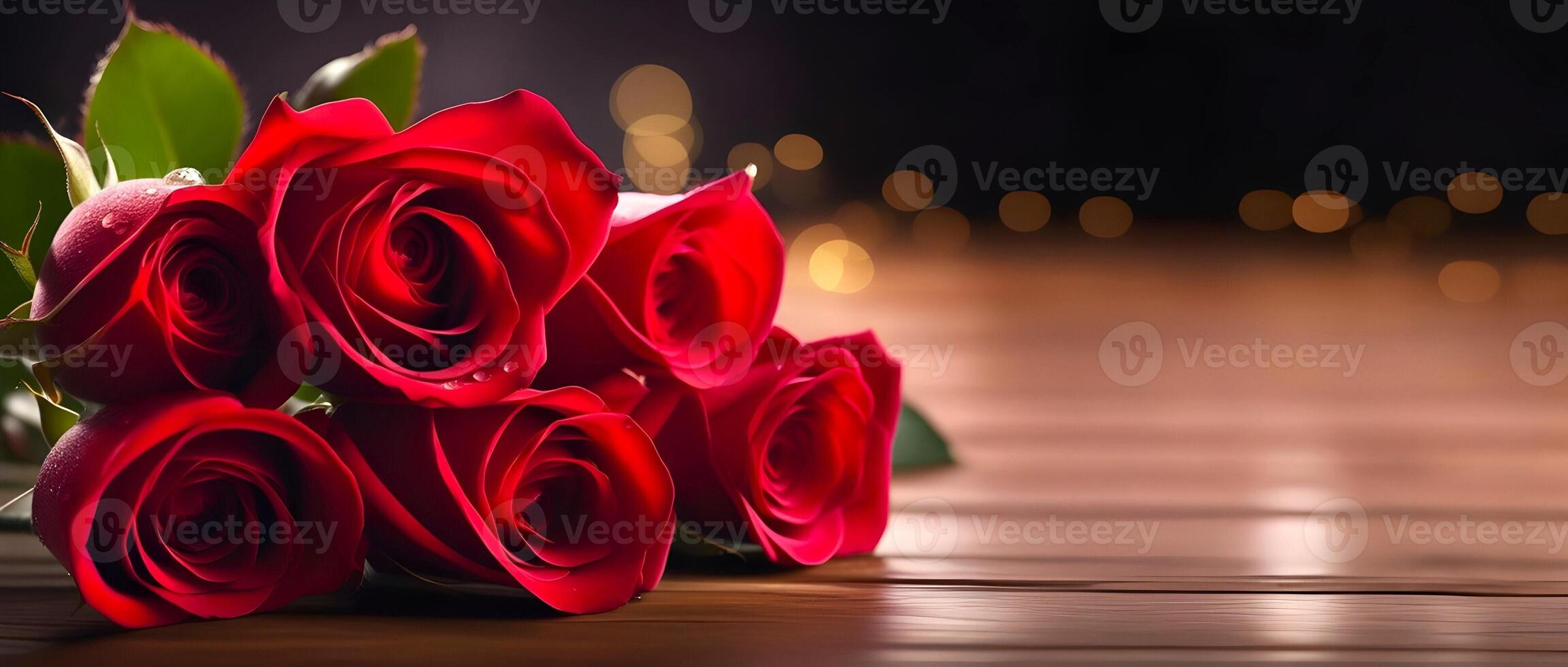 AI generated Beautiful red rose flower bouquet is presented on Valentine's Day photo