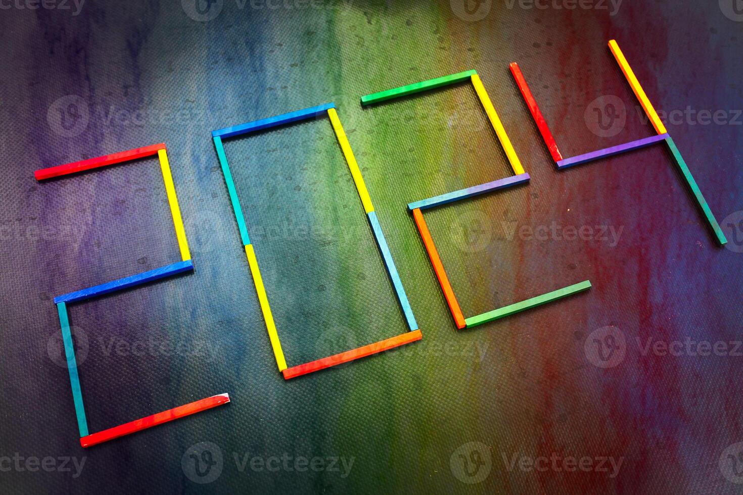 Happy New Year 2024 Idea. Transition from 2023 to new year 2024 concept with text on wooden blocks. Creative Concept. photo