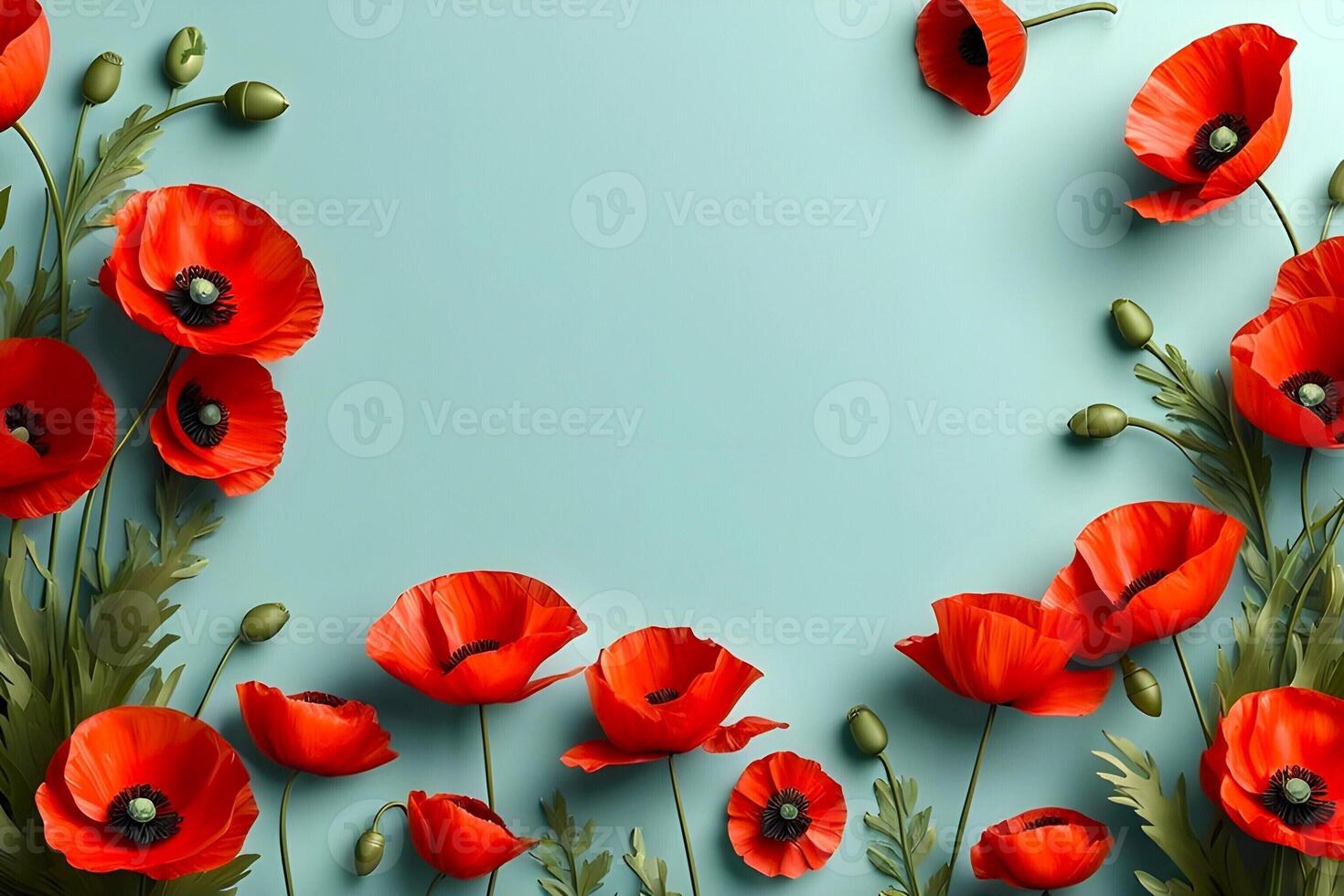 AI generated Empty background with poppy flowers decoration during spring photo