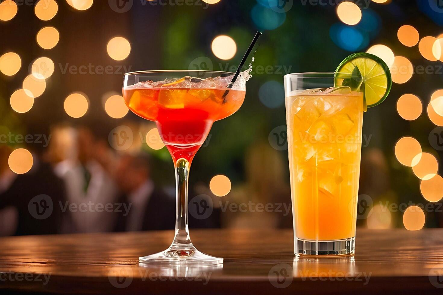 AI generated Delicious summer drinks are served in a summer party with bokeh background photo