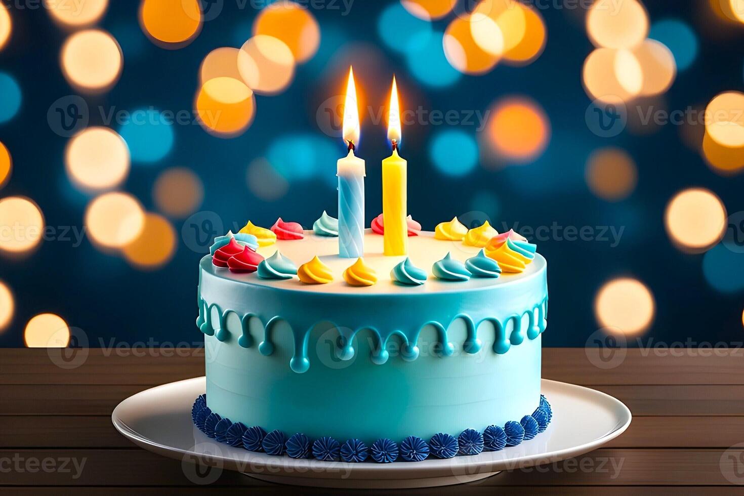 AI generated A delicious birthday cake is presented on a bokeh background photo