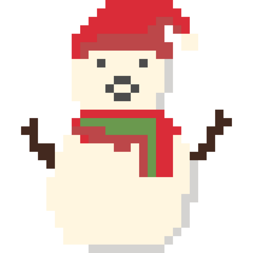 Cute pixel snowman with hat and scarf. png