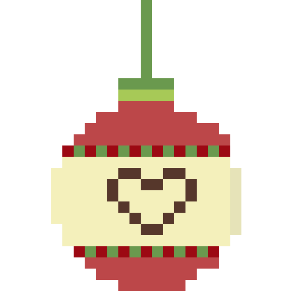 Cute pixel Christmas ball, decorated with heart shape. png