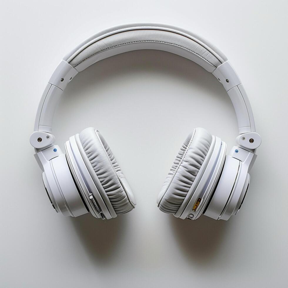 AI generated Sleek white headphones arranged neatly on clean white background For Social Media Post Size photo