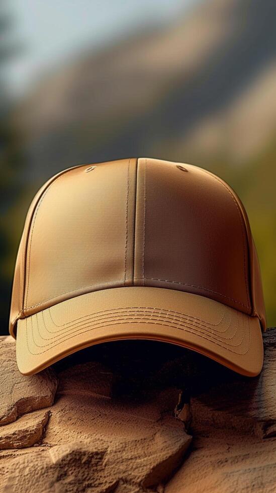 AI generated High resolution mockup Realistic light brown baseball hat for customization Vertical Mobile Wallpaper photo