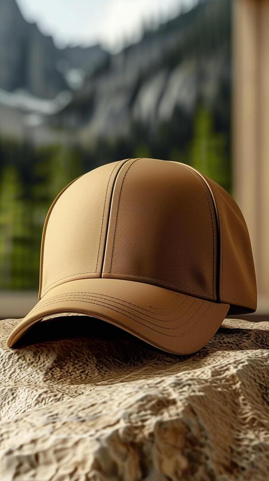 ai generado alto resolución Bosquejo realista ligero marrón béisbol sombrero para personalización vertical móvil fondo de pantalla foto