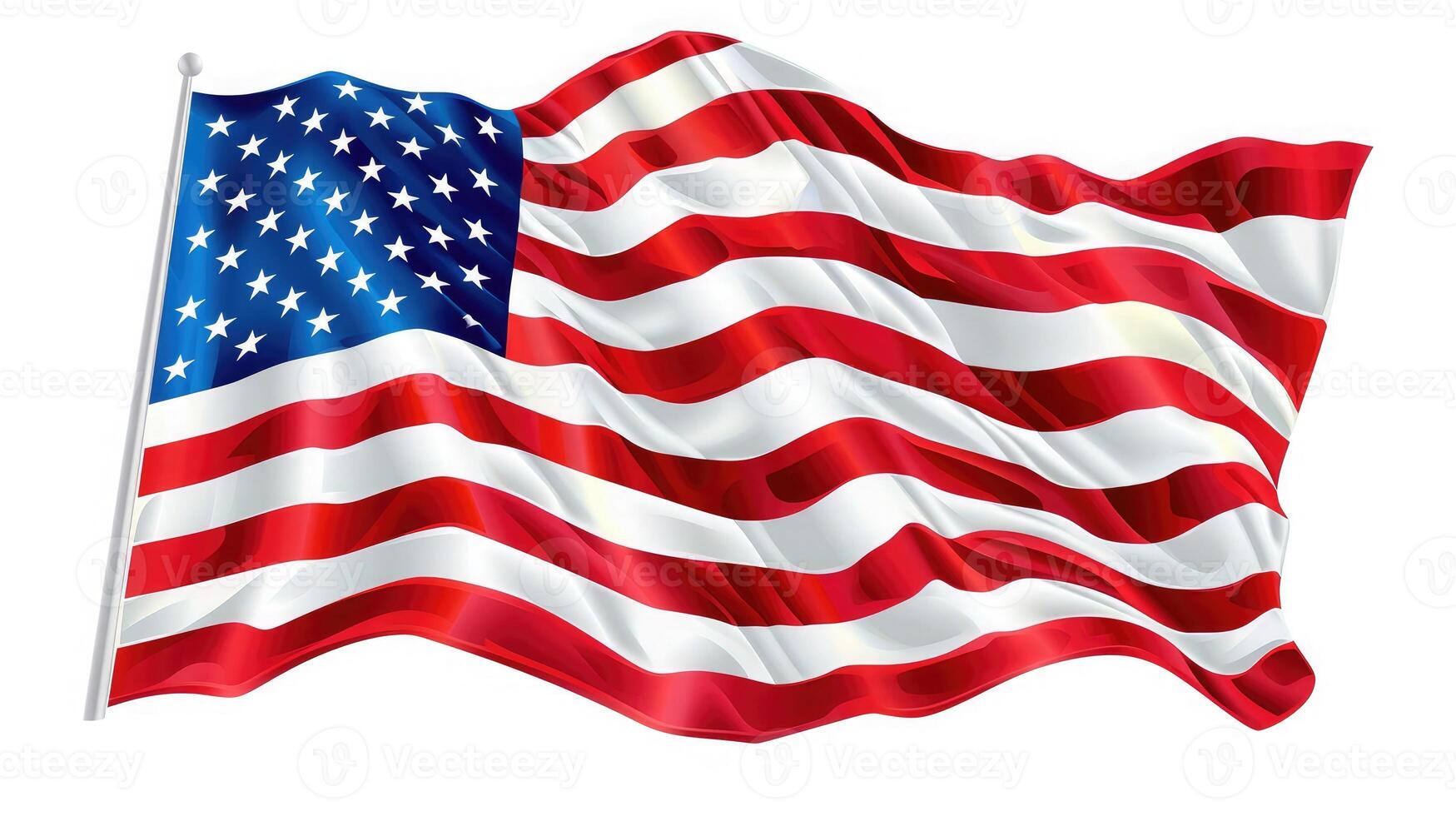 AI generated American flag waving isolated on white. The USA flag on a white background. photo