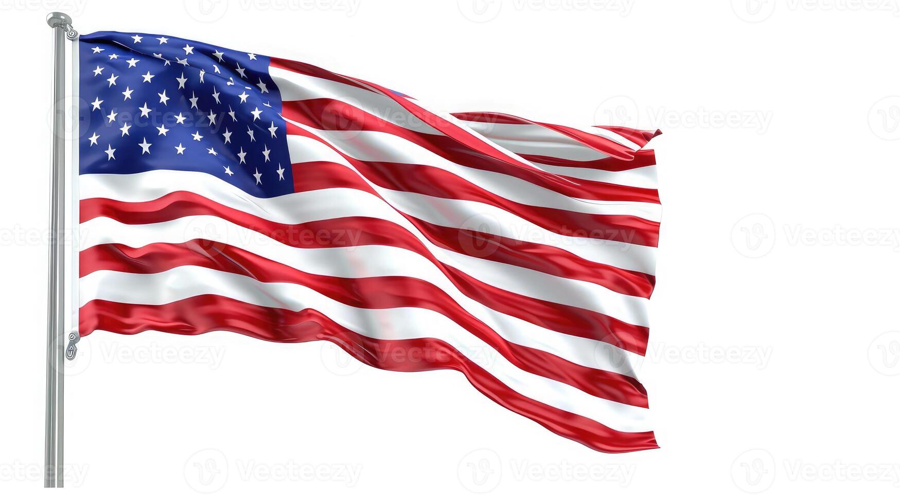 AI generated American flag waving isolated on white. The USA flag on a white background. photo