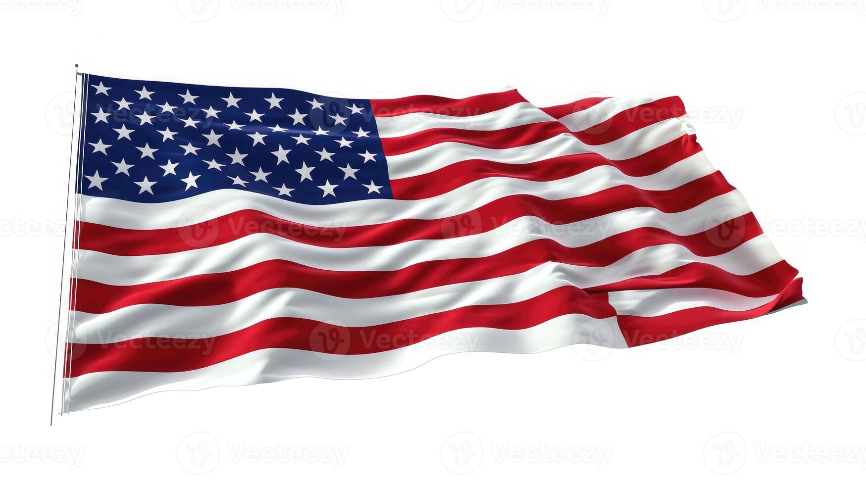 AI generated American flag waving isolated on white. The USA flag on a white background. photo