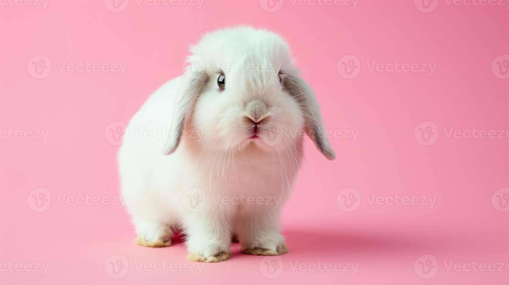 AI generated Front view of white rabbit , pink background photo