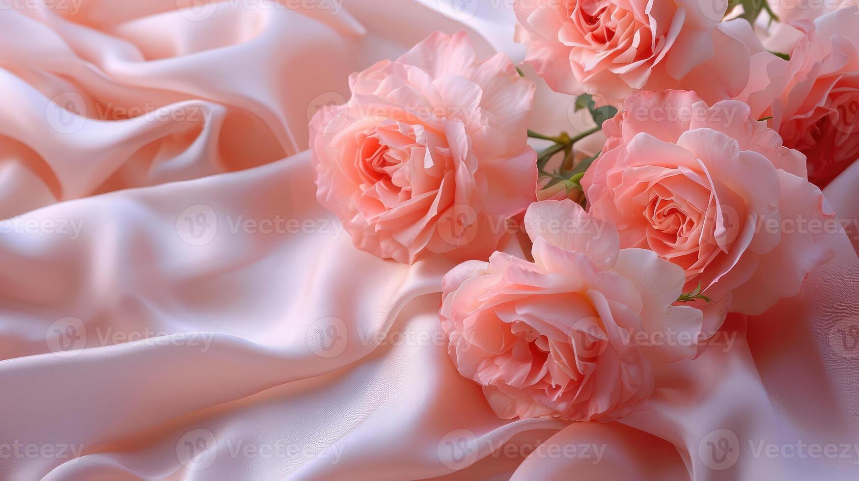 AI generated pink roses on soft silk photo