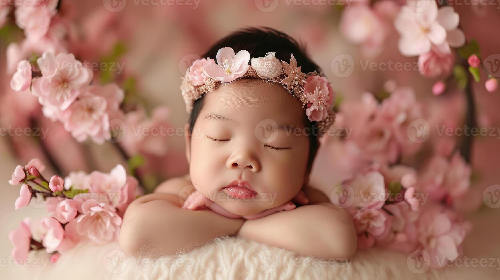 AI generated Asian beautiful newborn baby. photo