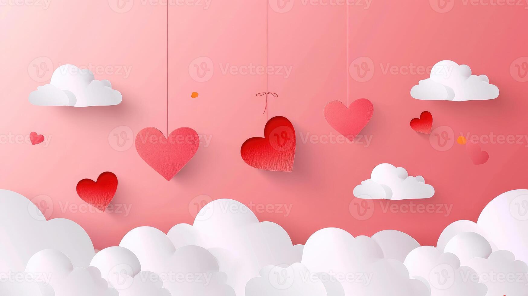 ai generado contento San Valentín día blanco fondo, hermosa papel cortar nubes con corte de papel estilo. sitio para texto foto