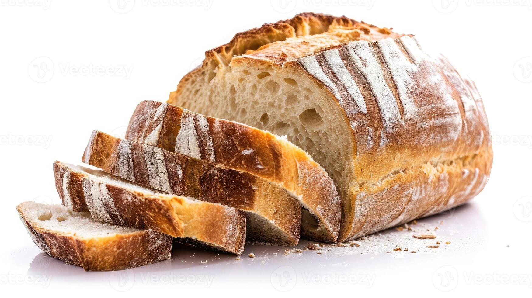 ai generado rebanado de masa fermentada un pan aislado en blanco fondo, hecho en casa panadería concepto foto