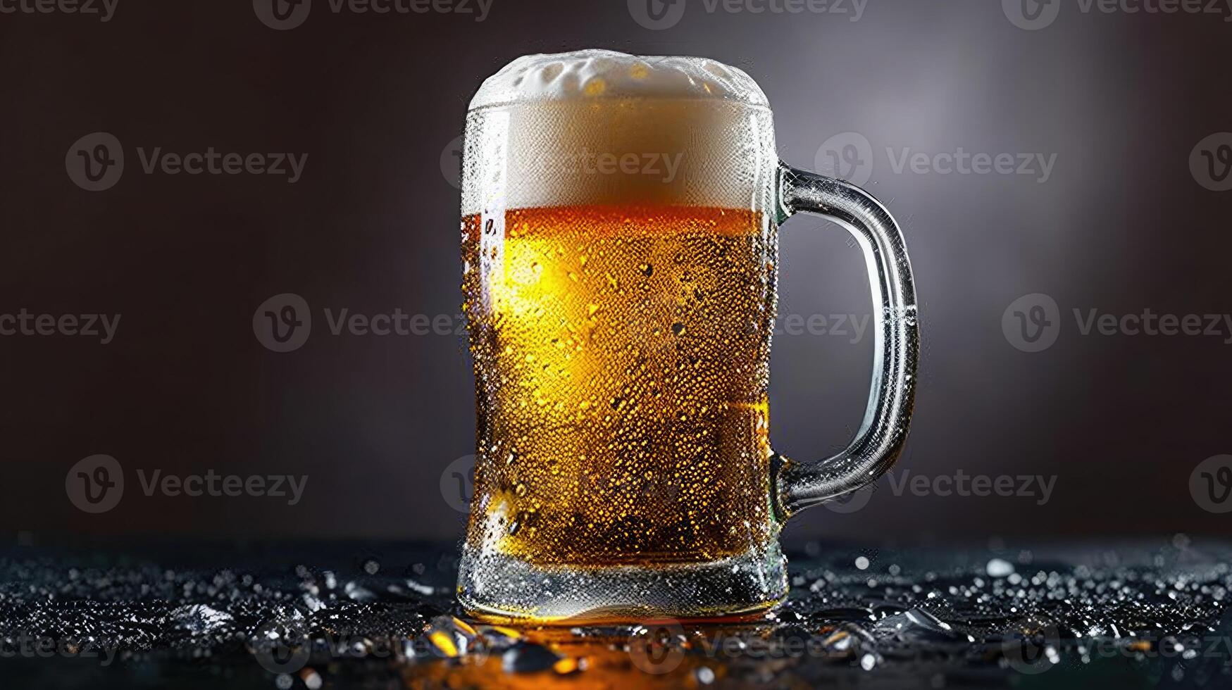 AI generated mug of beer on dark background photo