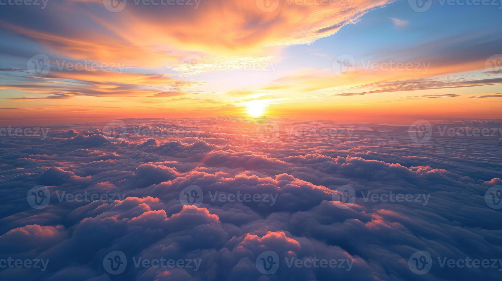 AI generated Beautiful sky over clouds at sunset time photo