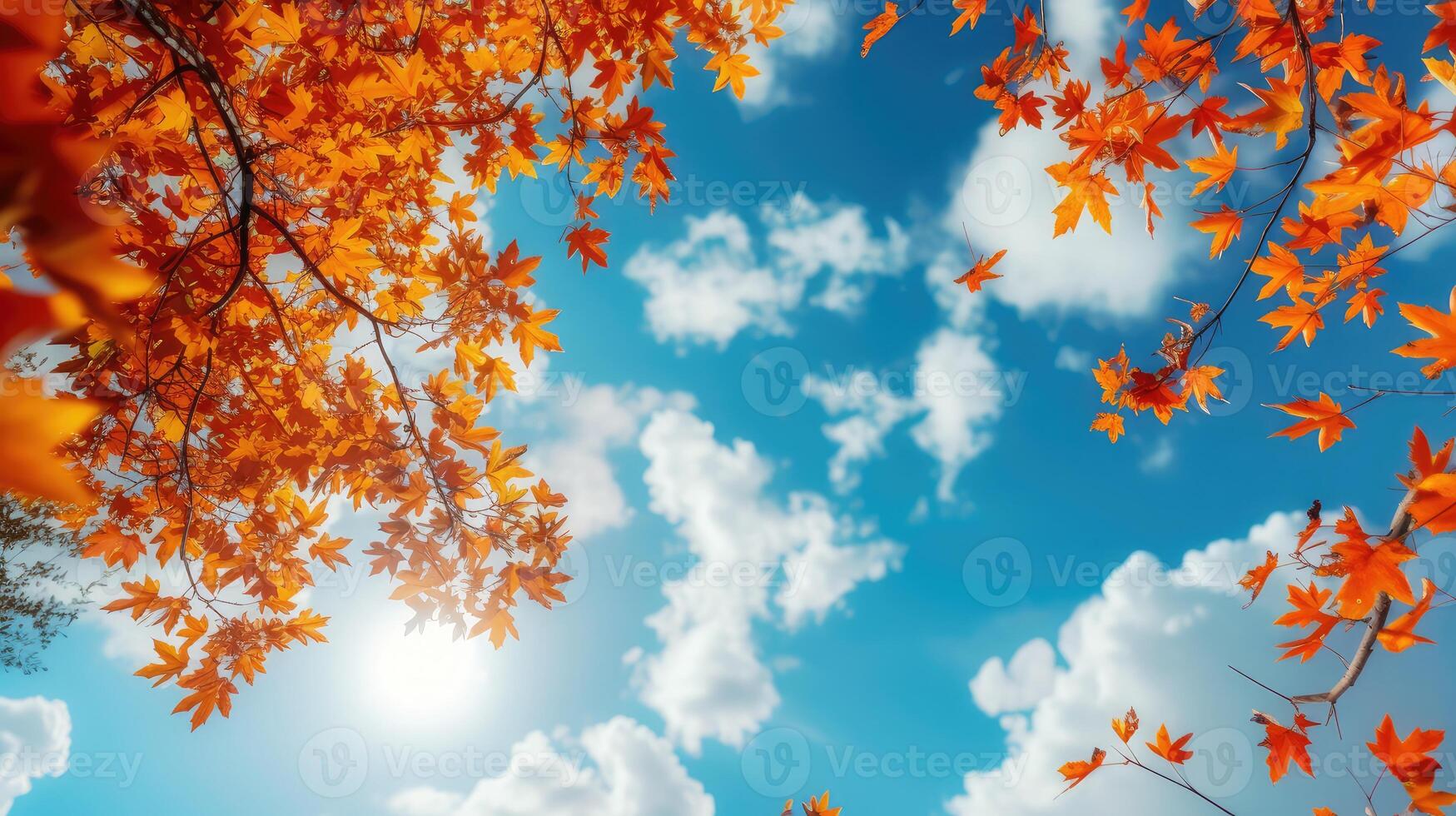 AI generated Autumn landscape. Autumn tree leaves sky background. photo