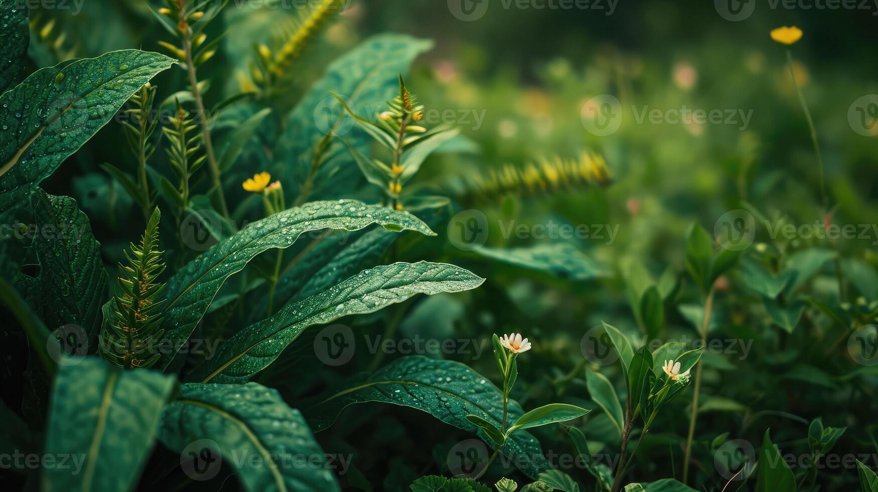 AI generated green ribbed plantain, plant, beautiful floral background photo