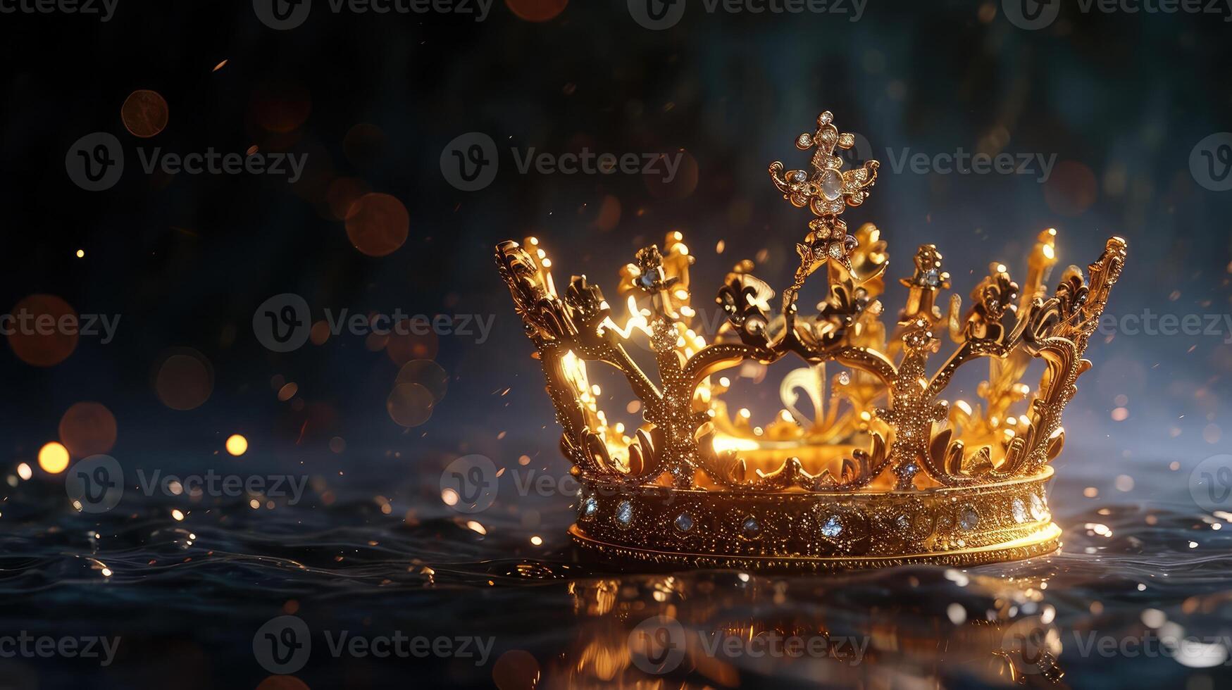 AI generated Golden crown with dark background photo