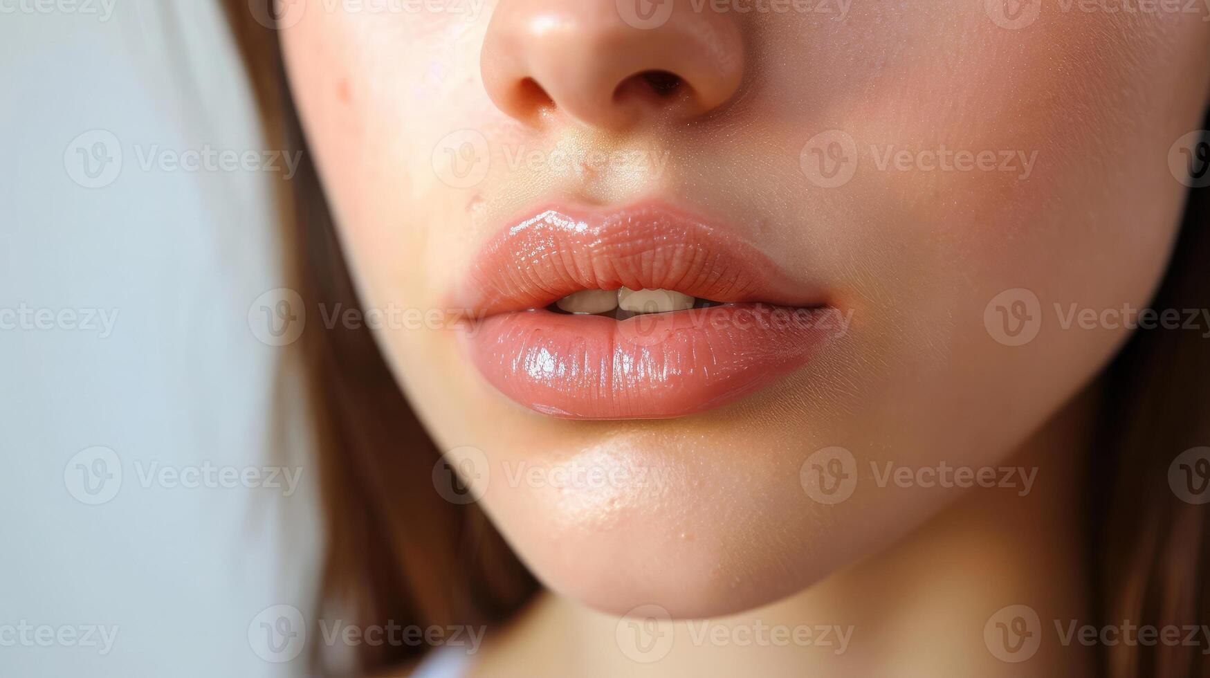 AI generated Young woman before and after treatment of dry lips, closeup photo