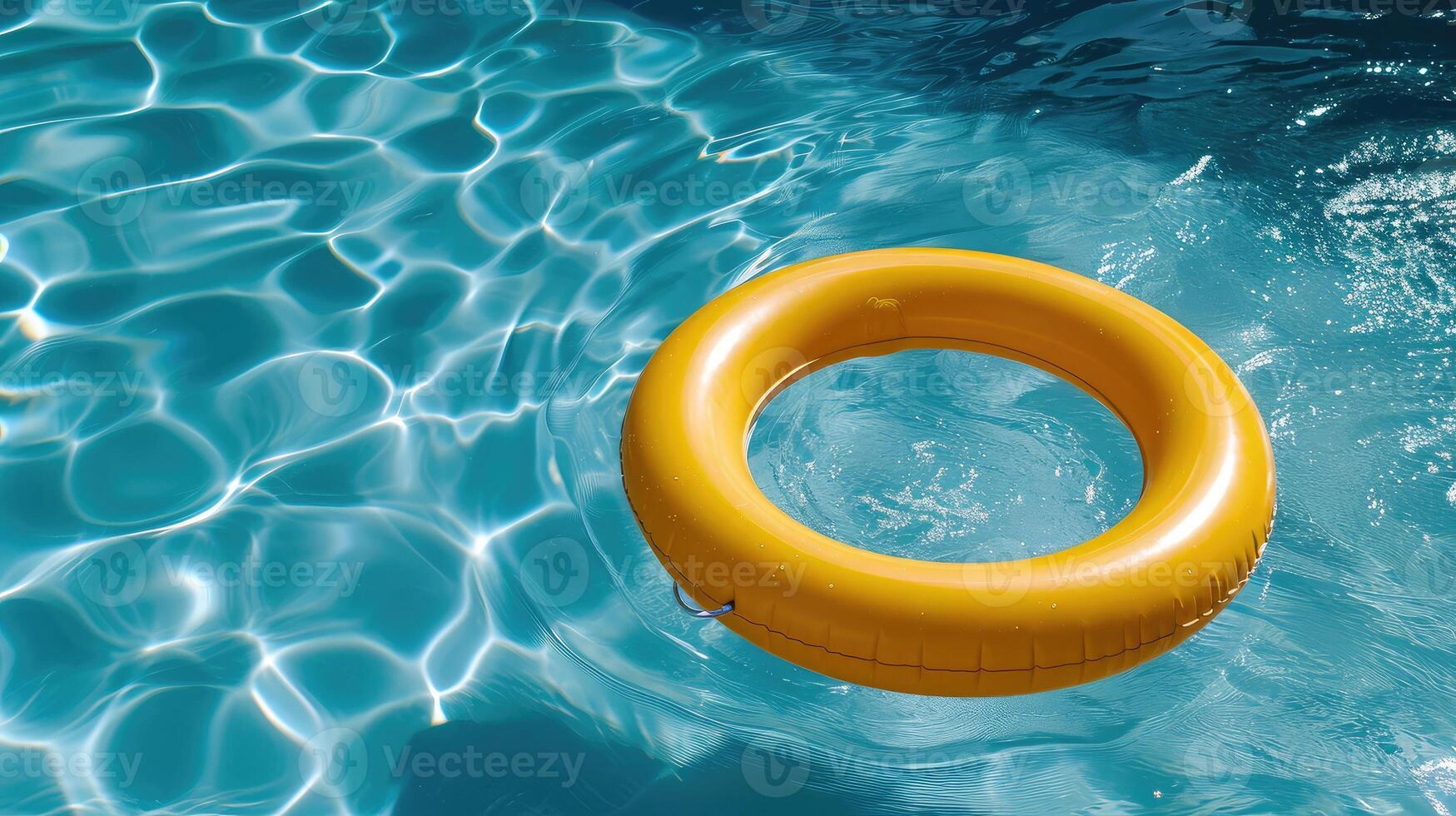 ai generado amarillo piscina flotar, anillo flotante en un refrescante azul nadando piscina foto