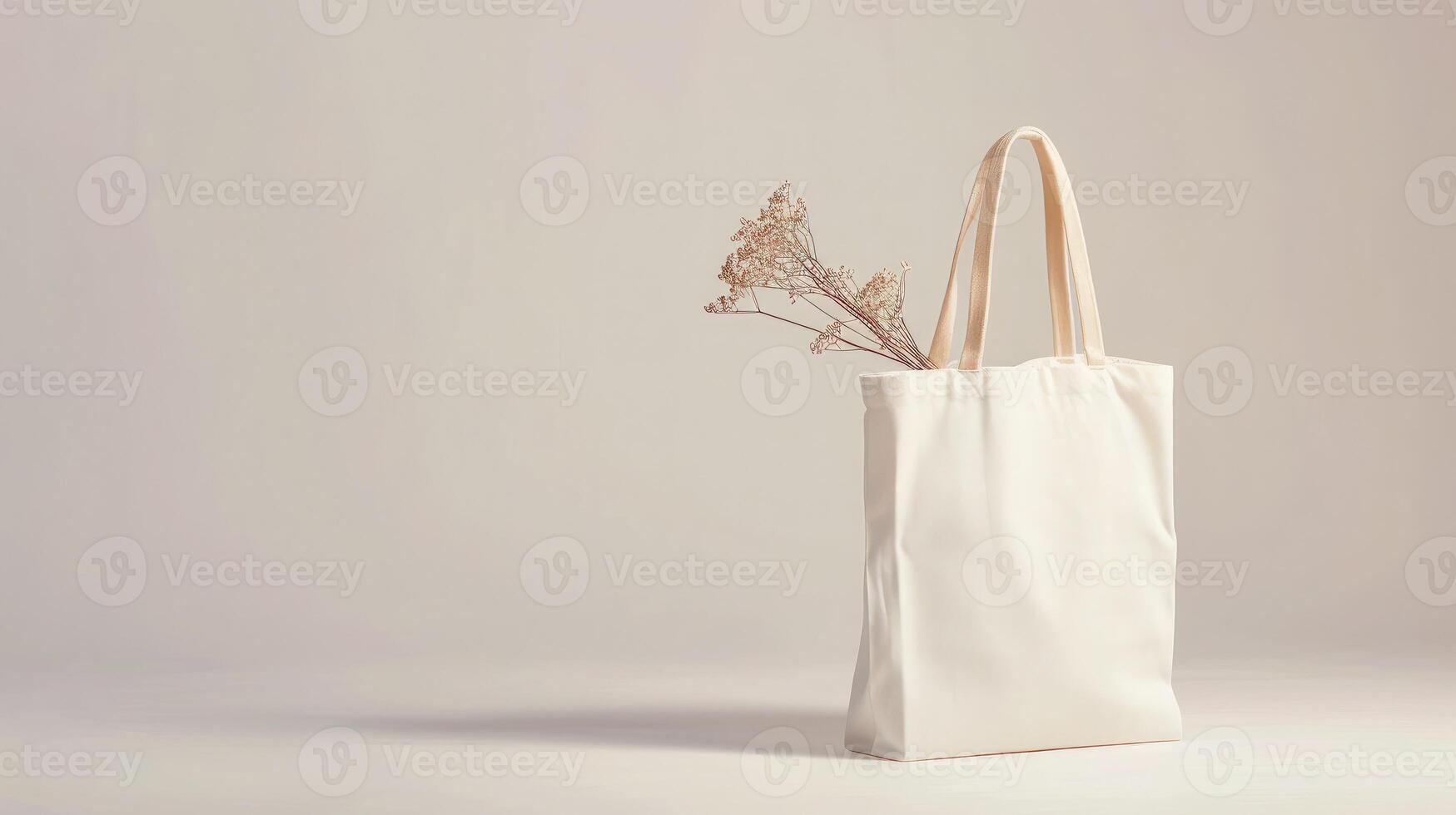 AI generated Blank canvas tote bag mockup in white eco friendly design with copy space. Concepts for zero waste movement of shopping bags. photo