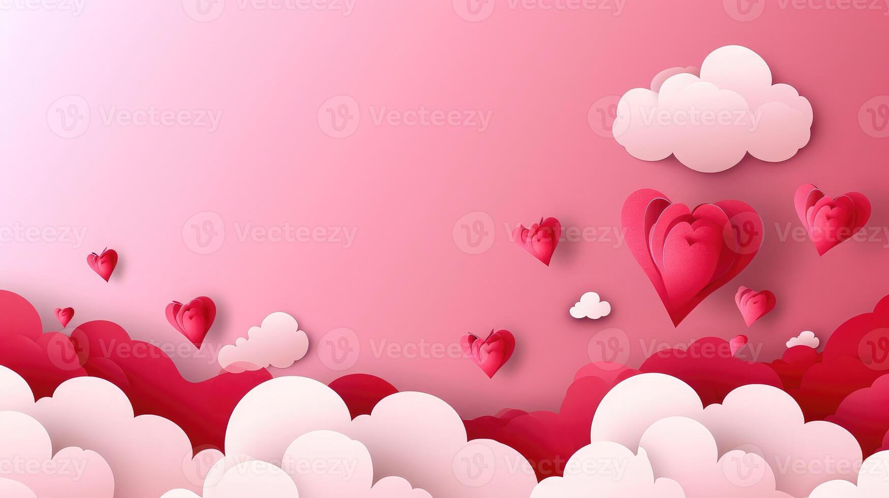 AI generated Happy Valentine's day blank background, beautiful paper cut clouds with Papercut style. Place for text photo