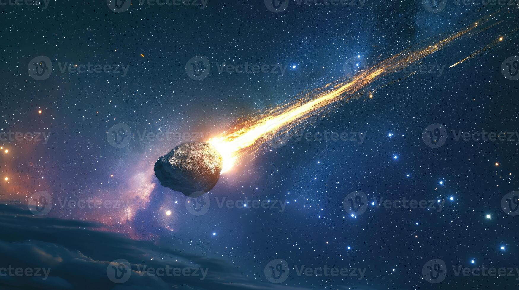 AI generated Falling meteorite, asteroid, comet in the starry sky. photo