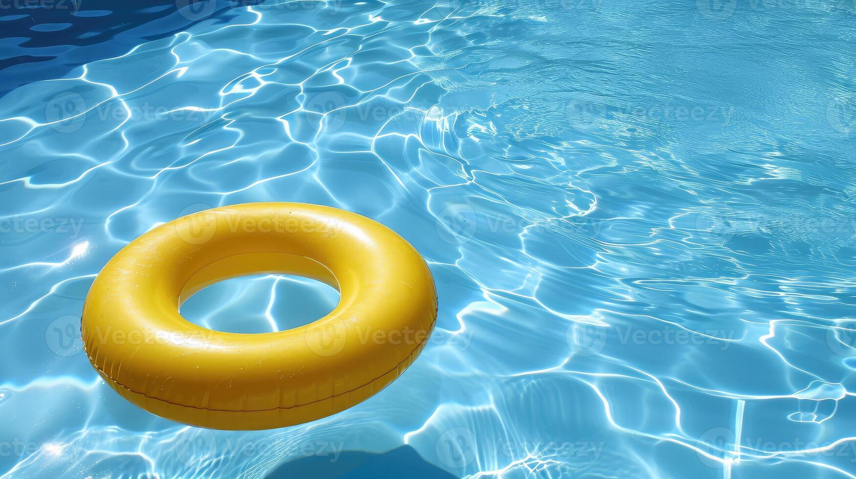 AI generated Yellow pool float, ring floating in a refreshing blue swimming pool photo