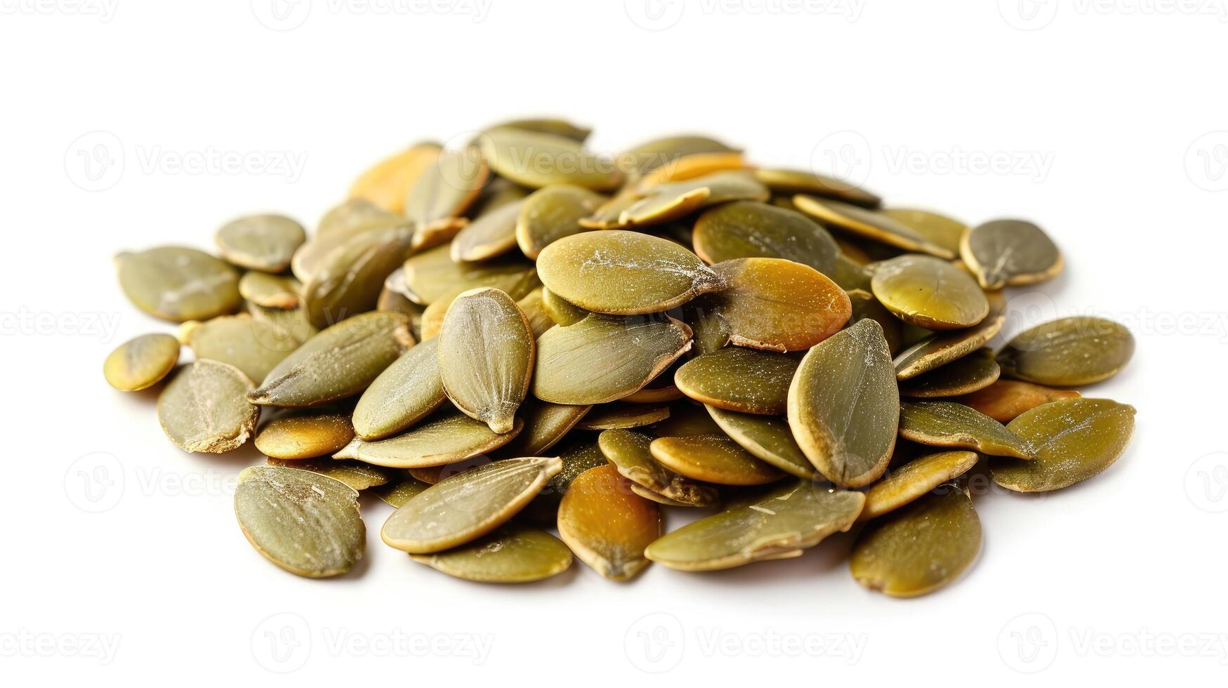 AI generated Pumpkin seeds on isolated white background. photo