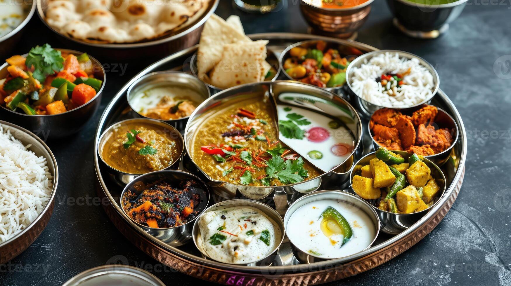 AI generated Indian platter thali - Indian food set photo