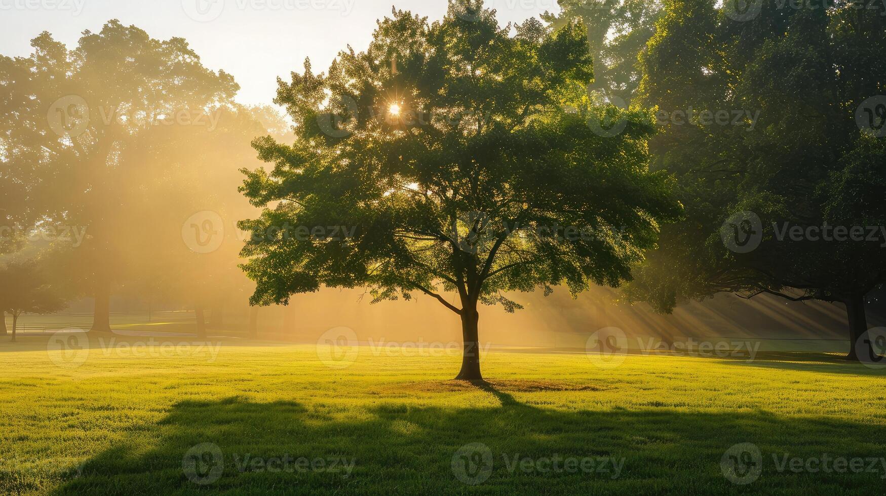 AI generated Park tree in the morning photo