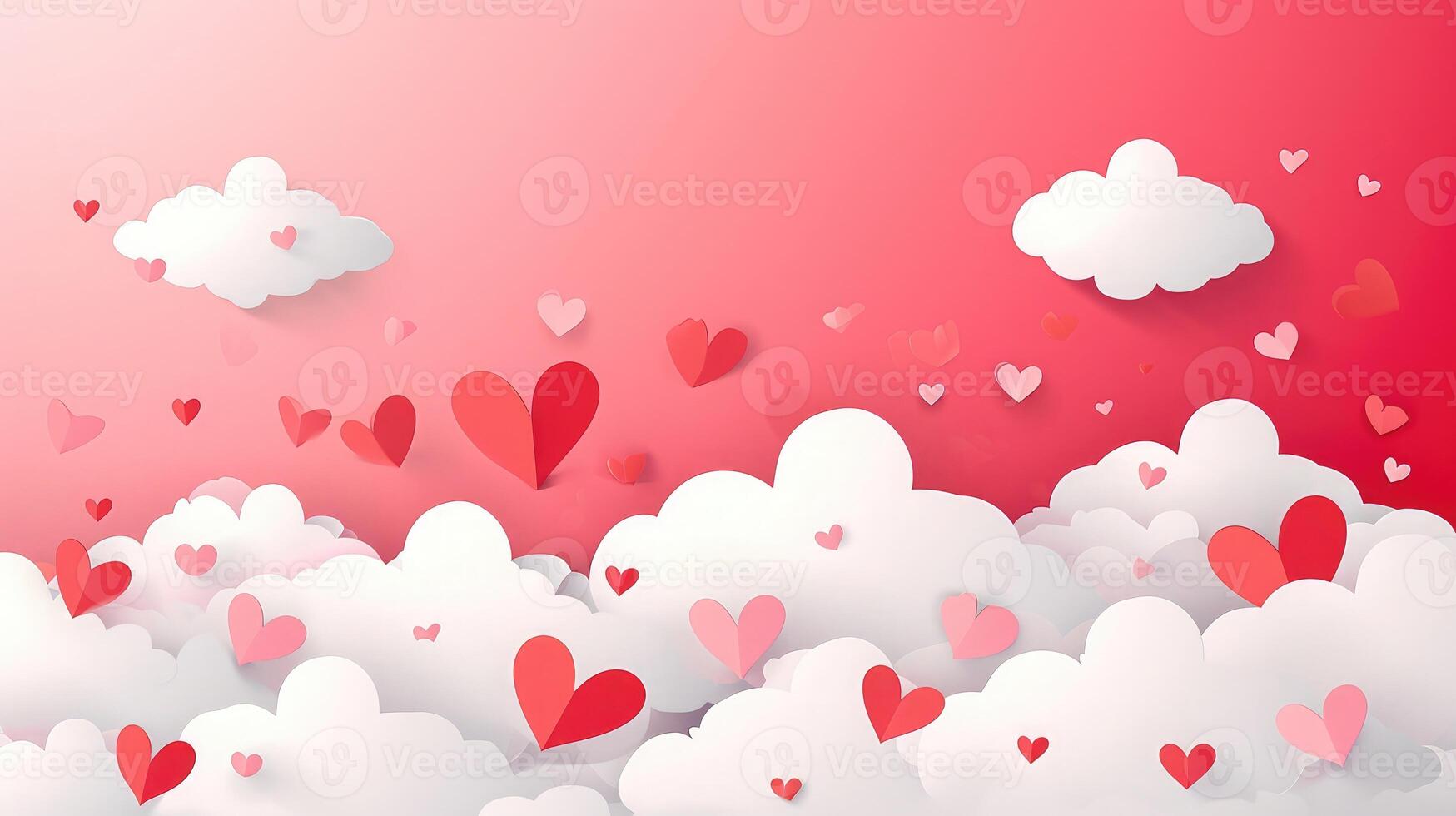 ai generado contento San Valentín día blanco fondo, hermosa papel cortar nubes con corte de papel estilo. sitio para texto foto