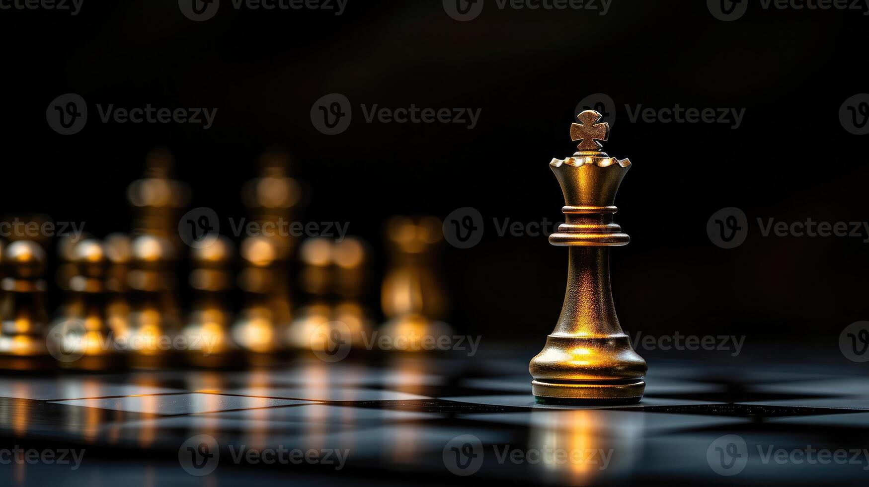 AI generated The King in battle chess game stand on chessboard with black isolated background. Business leader concept photo