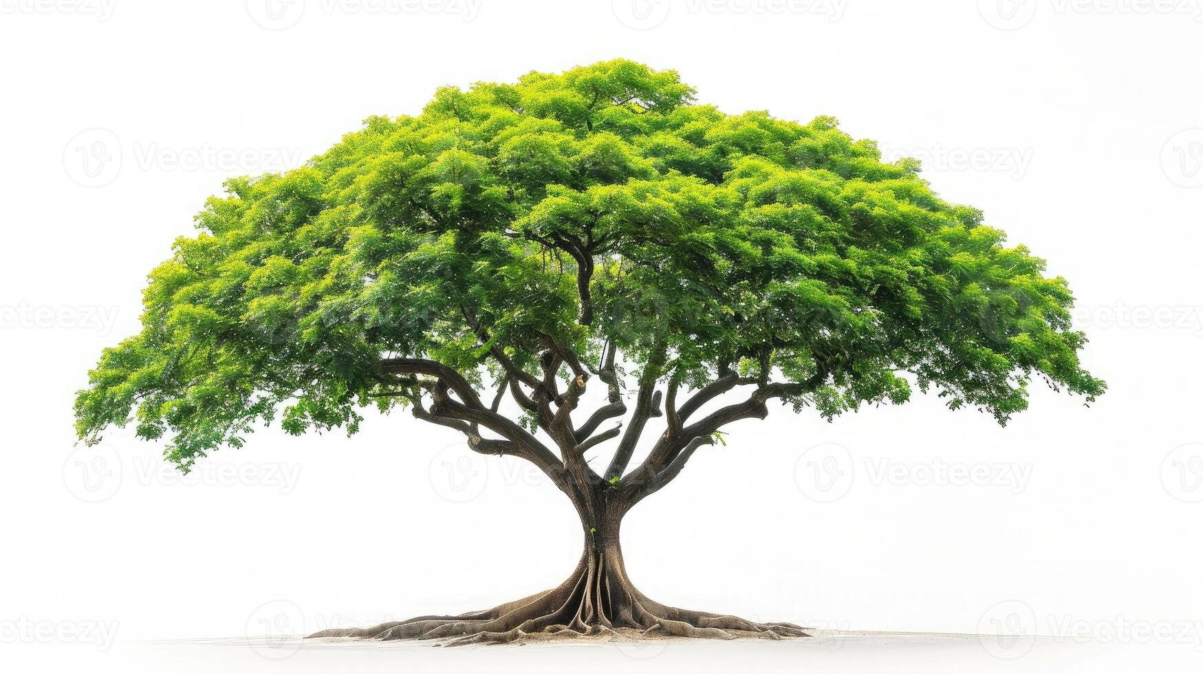 AI generated Samanea saman Tree isolated on white background.Rain Tree isolated on white background.Monkey Pod,East Indian Walnut Tree isolated on white background. photo