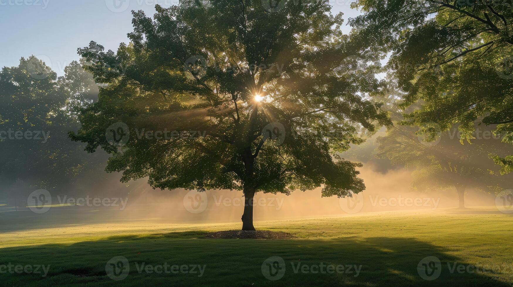 AI generated Park tree in the morning photo