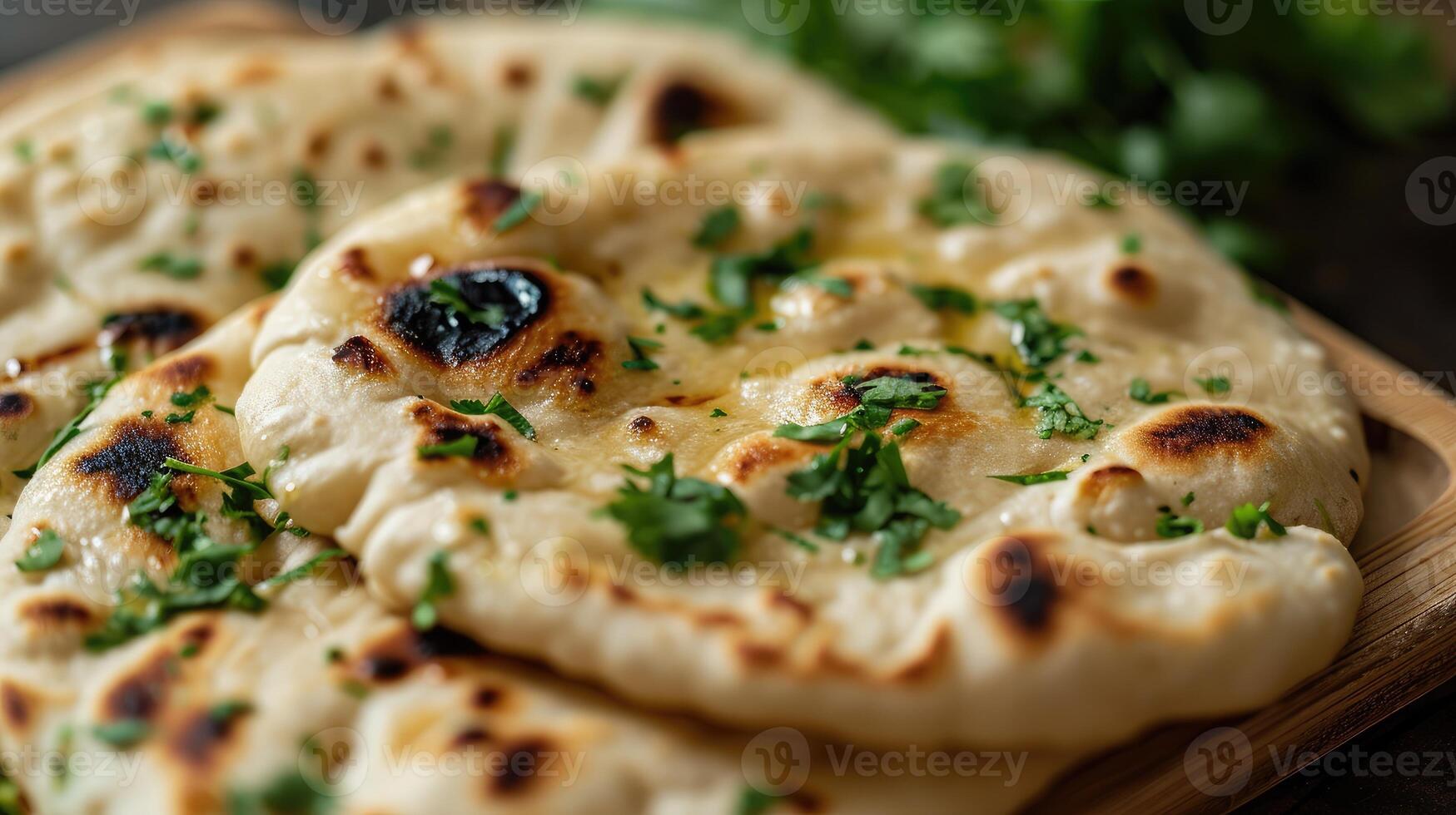 AI generated Indian naan bread, close up view photo