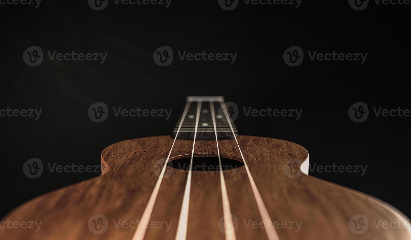 Ukulele, close-up view with blur, 3D render photo