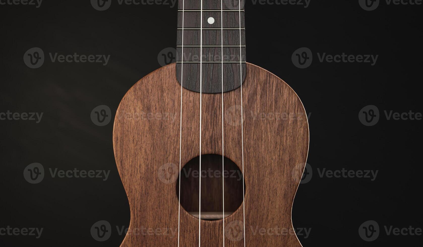 Ukulele, close-up with blur in front view, 3D rendering photo