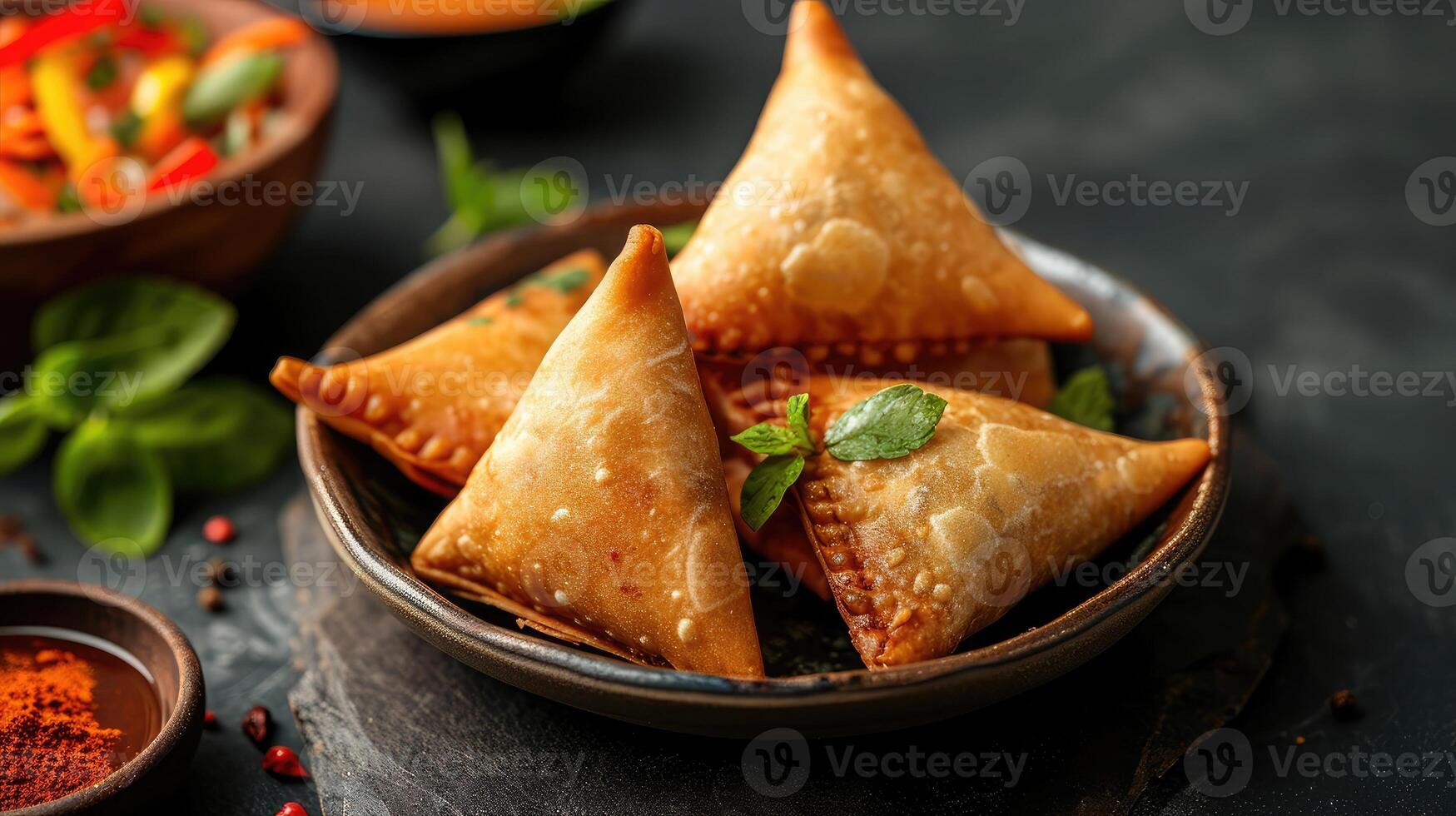 AI generated Samosa Spicy smosa iftaari dish Indian ramadan food, Pakistani Iftar meal. photo