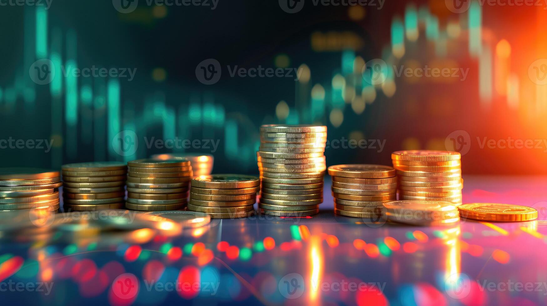 AI generated Stock funding or money saving graph with coins. Background for business ideas and design. Chart for financial investment concept photo