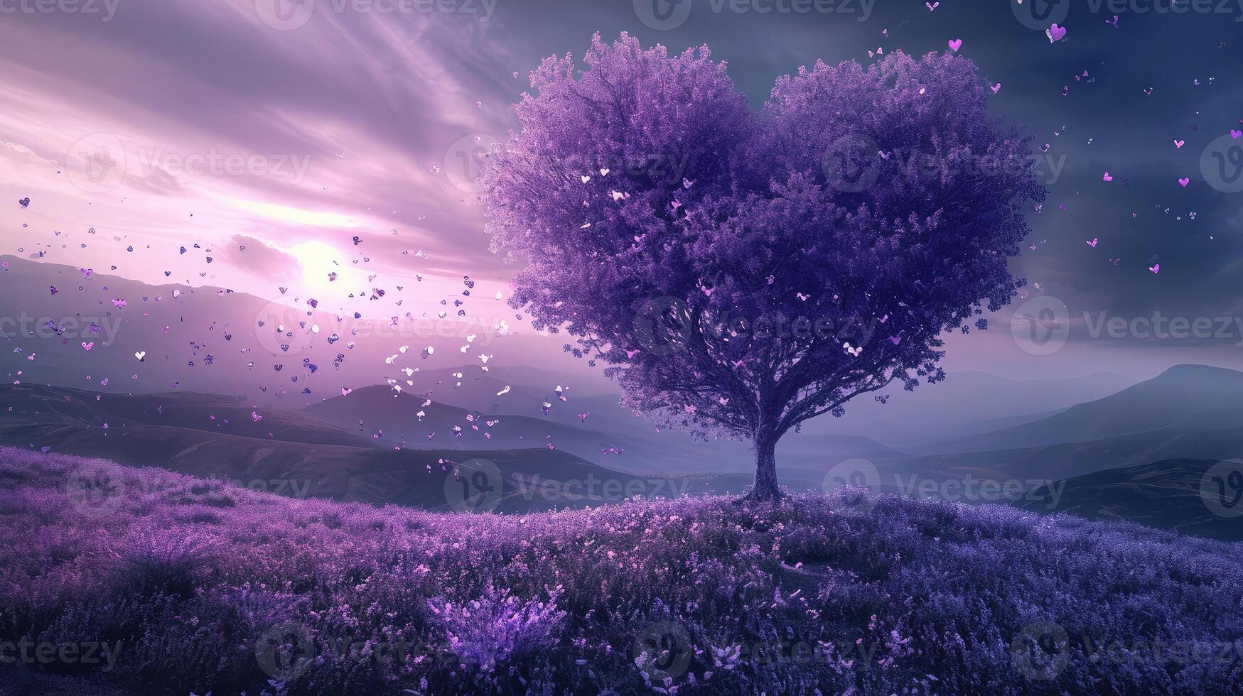 ai generado púrpura corazón árbol fondo, púrpura arboles fondo de pantalla foto