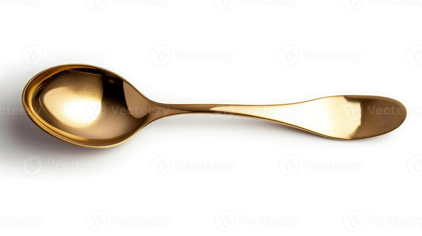 AI generated Top view of golden spoon isolated white background. photo