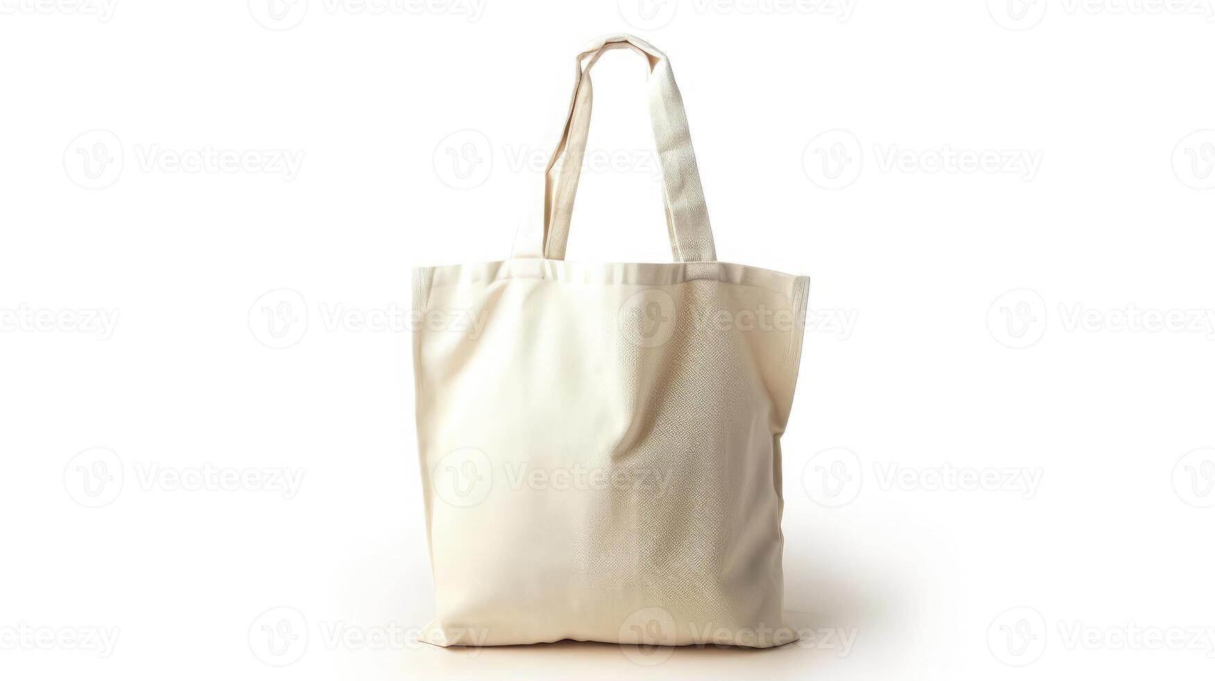 AI generated Blank Eco Friendly Beige Colour Fashion Canvas Tote Bag Isolated on White Background. Empty Reusable Bag for Groceries. Clear Shopping Bag photo