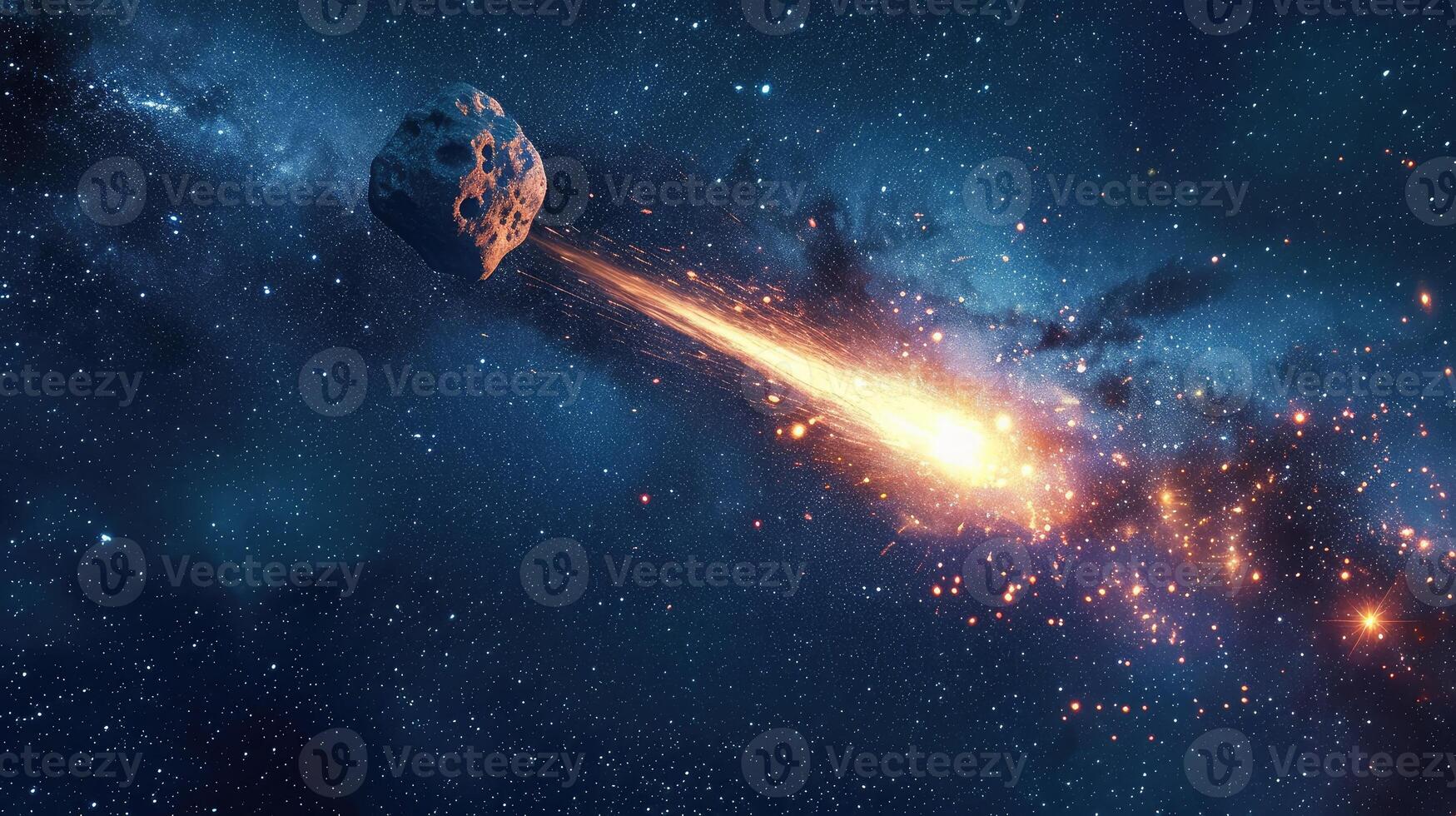 AI generated Falling meteorite, asteroid, comet in the starry sky. photo